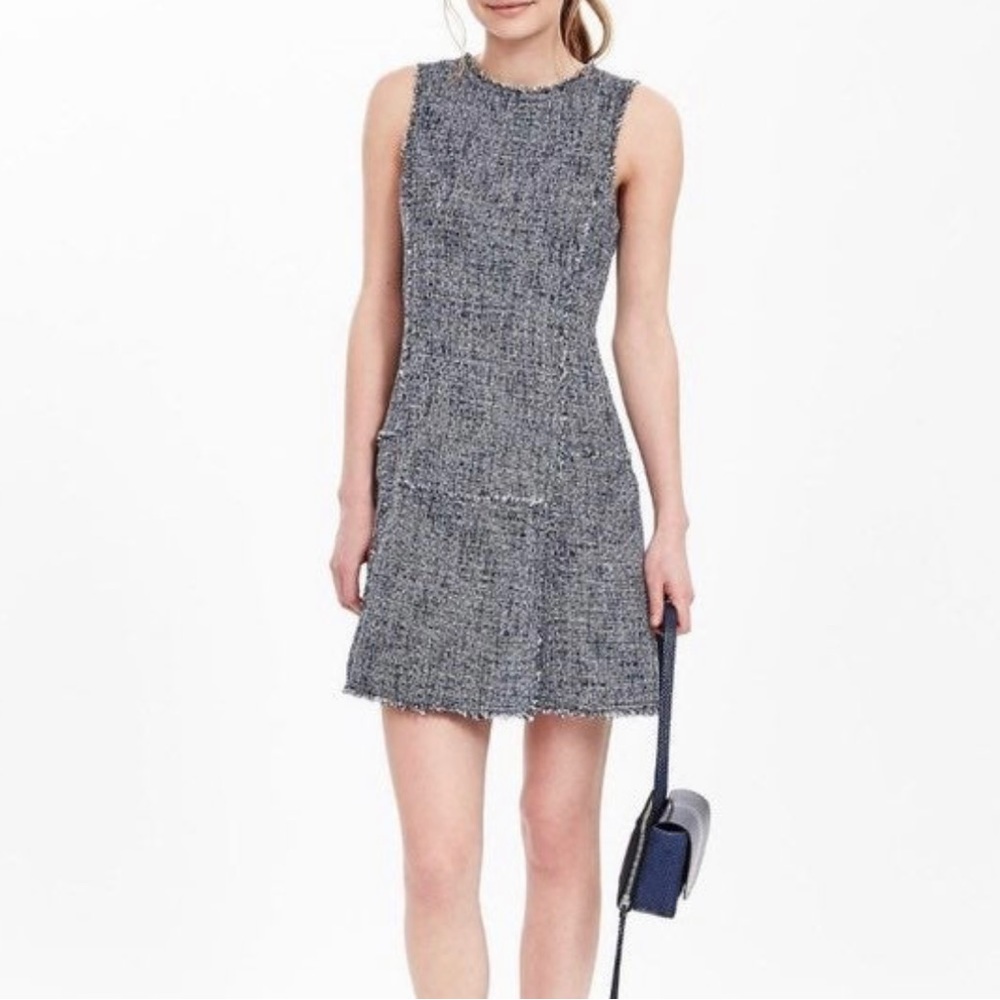Banana Republic Navy Textured Tweed Dress